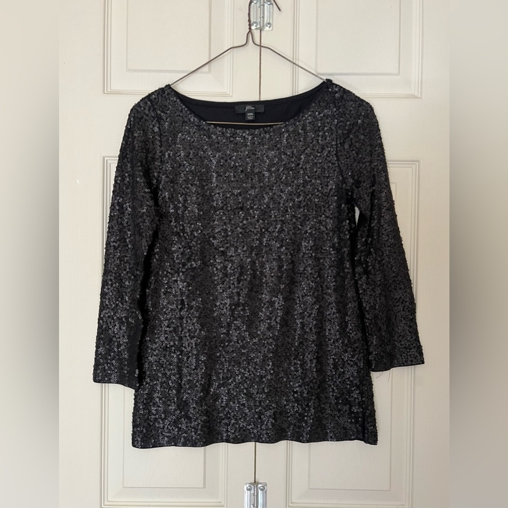 J crew black sequins knit top size XXS New